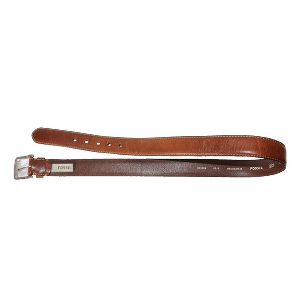 Fossil Mens Brown Genuine Leather Belt Size 38 Silver Buckle Classic - Picture 4 of 7
